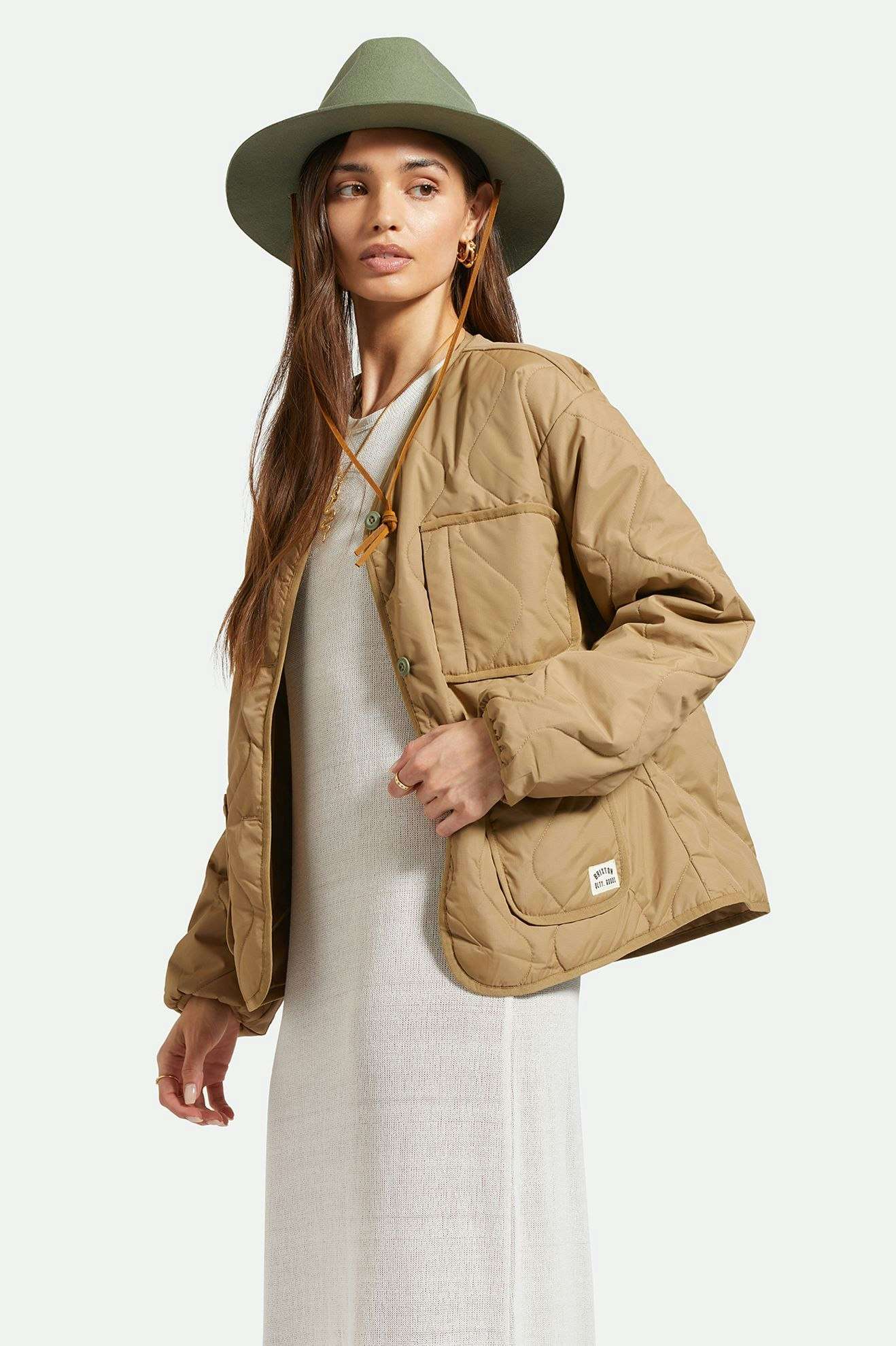 Delilah Quilted Jacket - Khaki - Image 3